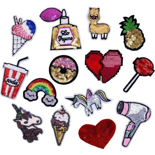 Sequin Embroidery Patches Donuts Iron on Patch Cartoon Clothing Stickers Thermo Adhesive Girls Bags Clothes DIY Sewing Supplies