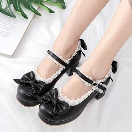 PXELENA 2019 Autumn Newest Sweet Women Lolita Mary Janes Shoes Bride Wedding Pumps Ruffles Bow tie Girls Cosplay Princess 34-43