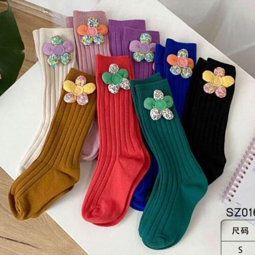 Spring Kids Baby Girl Flower Mid-calf length Socks Autumn Infant Baby Girl Candy Color Childrens Socks
