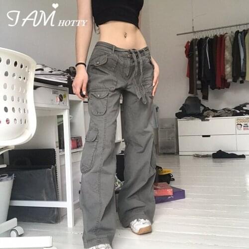 Vintage Grunge Jeans Women Street Style Multi Pockets Cargo Jeans Casual Baggy Denim Trousers Korean Chic Sweatpants Iamhotty