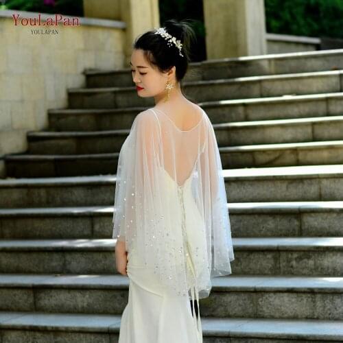 YouLaPan G43 Bling Bling Diamond Jacket Woman Wedding Shawl Wedding Cape for the Bride Wedding Covering Transparent Cape