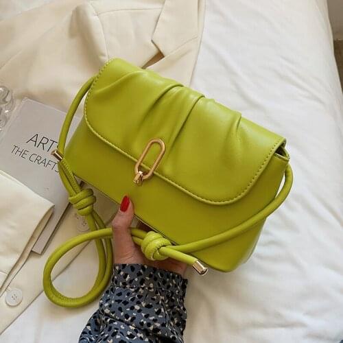 Green PU Leather Small Baguette Underarm Flap Crossbody Bags Luxury Tends Lady 2021 Summer Shoulder Purses and Handbags