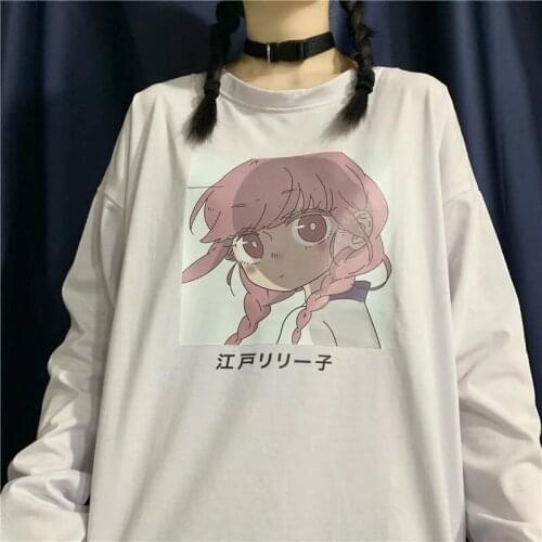 Women College LBF Harajuku Style Loose Mid-length T-shirt Female Spring Summer Japanese Students Cute Cartoon Ins Shirt T-shirt