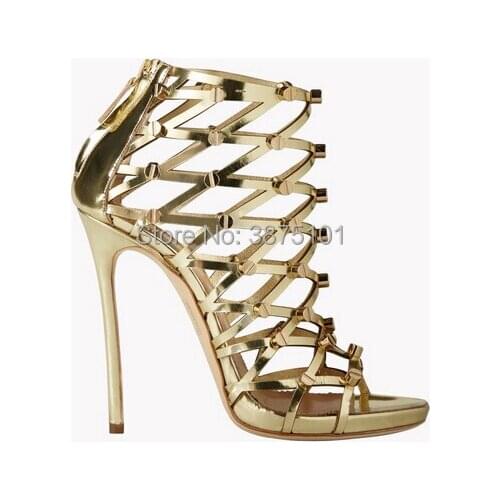 Gold Spike Design High Heel Sandals Ankle Wrap Sexy Gladiator Women Sandals Black Size 35-42 Office High Heels