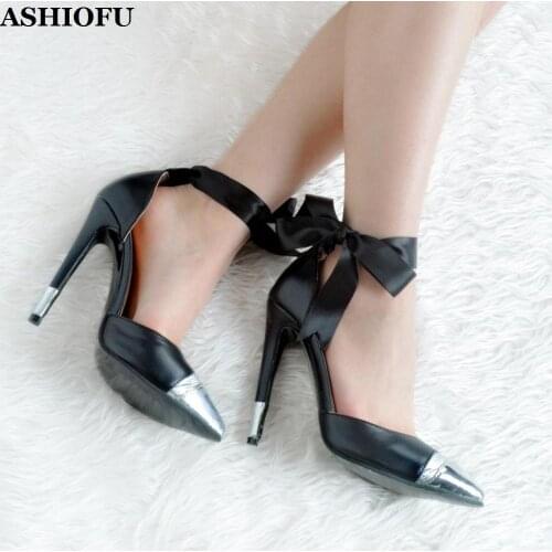 ASHIOFU Handmade Real Photos Ladies High Heel Pumps Ankle Wrap Party Prom Dress Shoes Pointed-toe Evening Fashion Court Shoes