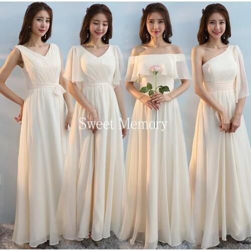 2021 Chiffon Long Champagne Bridesmaid Dresses Sweet Memory Women V-Neck Mariage Vestidos Formal Wedding Party Gown