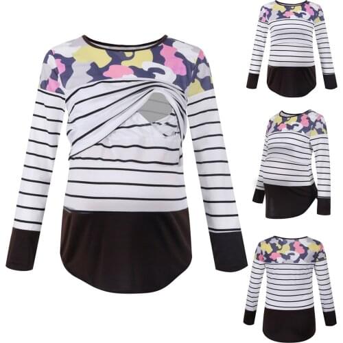 2021 maternity Clothes Women Pregnant Maternity Nursing Breastfeeding Top Long-sleeved Striped Matching maternity Clothes Blouse