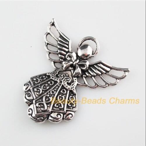 6Pcs Tibetan Silver Color Flower Wings Angel Charms Pendants 38.5x42mm