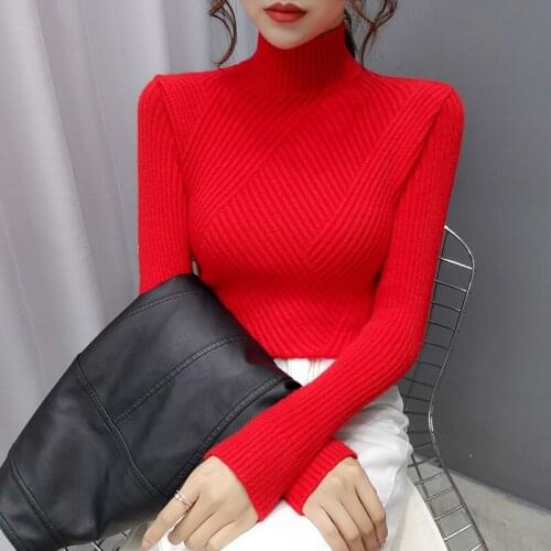 8 Color Half Turtleneck Slim Thickened Knitted Stretch Sweater Female 2021 Autumn Winter Knitted Sweater Women Jumper Pullovers