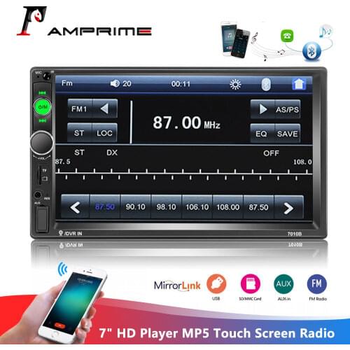 AMPrime 2din Car Radio 7" HD Player MP5 Touch Screen Digital Display Bluetooth Multimedia Autoradio Mirror Link FM Media Stereo