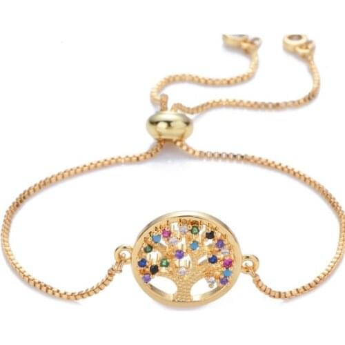Life tree micro pave cz zircon cubic zirconia Bracelet Adjustable silicone silver gold plated Charm Snake Chain Copper gdf2