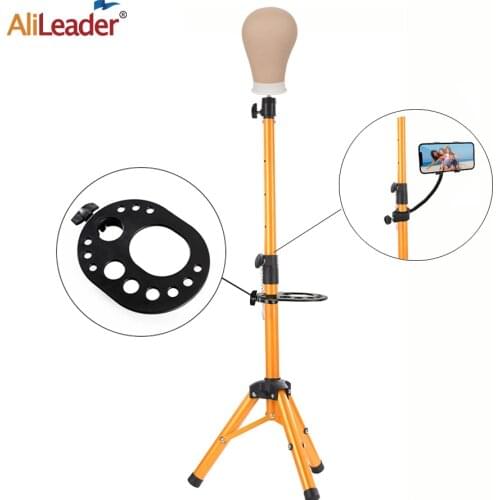 AliLeader Golden Color Aluminum Alloy Mannequin Training wig Head holder Tripod Adjustable Tripod Wig Stands Holder Clamp