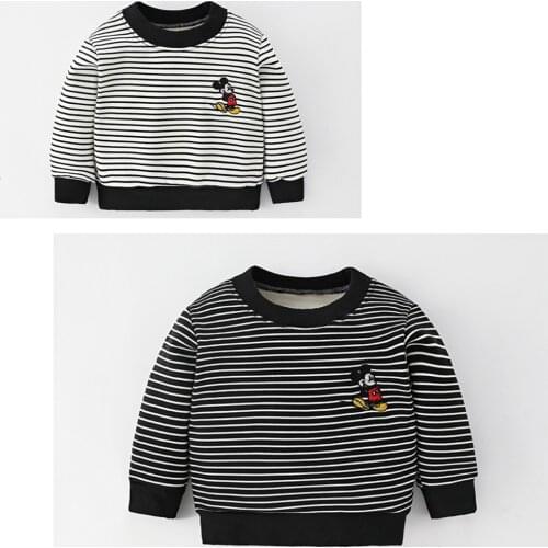 9 12 18 24 Month Baby Warm Clothing Print Mickey Single Tops Winter Add Wool Upset Girls Shirt Striped Long Sleeve Children Tops