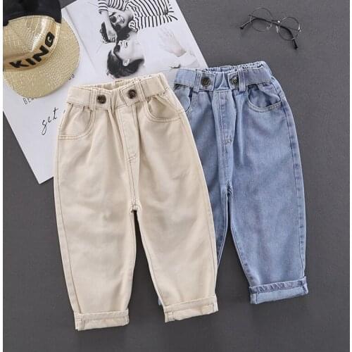 Kids Boys Jeans Pants Kids Clothes Classic Pants Denim Clothing Casual Children Trousers Denim Boys Clothes 2-6Y Blue and Beige