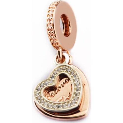 Beloved Mother Dangle Beads for Jewelry Making 925 Silver Rose Color Clear CZ Charms Jewellery Fits Women Diy Bracelet