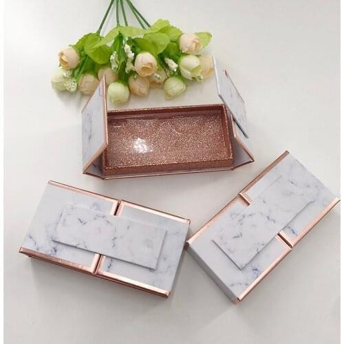 Magnetic Custom Packaging Empty Eyelashes Packaging Marble Design for 25MM Strip Lashes 3D Mink Lashes Rose Gold Package