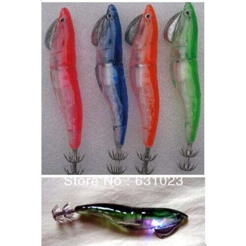 MR OCTOPUS10pcs/lot Squid LED flashing Fishing Jigs Lures Light electronic SHRIMP flash bait,3.0# 11.5cm.battery can changed