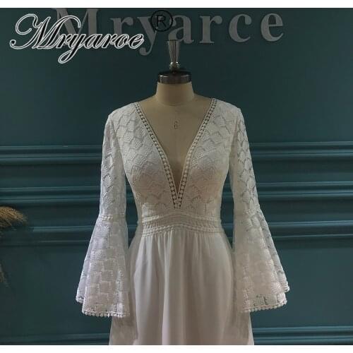 Mryarce Bohemain Wedding Dress Boho Sleeves Chiffon A Line Bridal Gowns