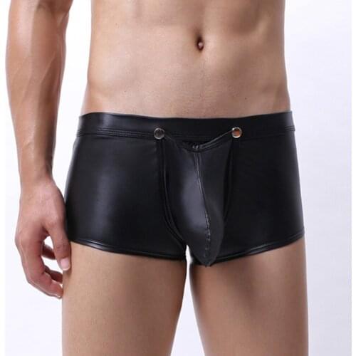Mens underwear Sexy Low Waisted boxer male underwear Opening Imitation Leather Comfortable mens underpants cueca masculina