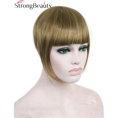 Strong Beauty Synthetic Women Short Blonde Brown Black Gold Front Neat Hair Bangs Extension Clip in Hair Piece Fringe Extensions