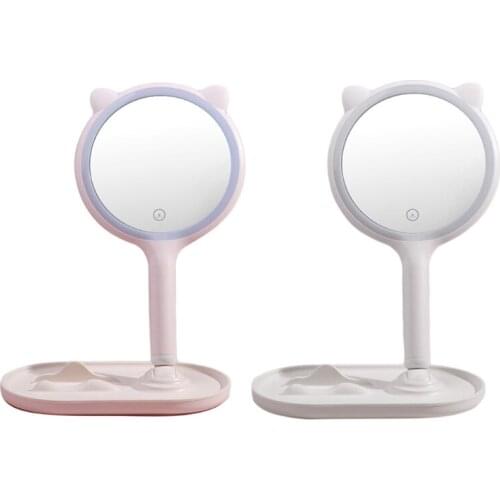 Makeup Desk Mirror with LED Lights 5X Magnifying Double-Side Vanity Cute Mirror
