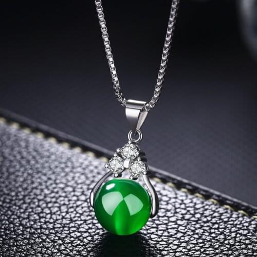 Natural Green Jade Chalcedony Round Pendant Agate 925 Silver Necklace Fashion Charm Jewelry Carved Amulet Gifts for Her Women