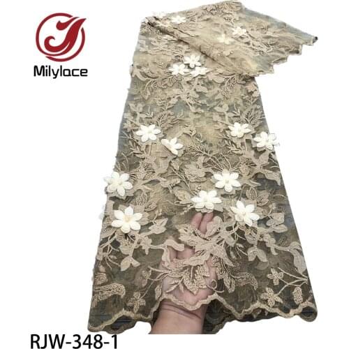 Nigerian Wedding Lace Material 3D Flowers Lace Fabric with Beads High Quality African Lace Fabric for Party Dress RJW-348