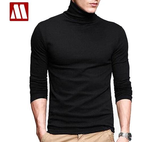 2021 New Men Fashion T Shirt Tees Slim Tops Male Stretch T-shirt Turtleneck Long Sleeve Tee Shirts High Collar Mens Cotton Tees