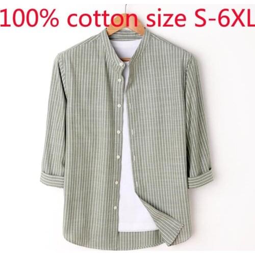 New Arrival 100% Cotton Men Quarter Sleeve Summer Stripe Casual Shirts Plus Size S M L XL 2XL 3XL 4XL 5XL 6XL