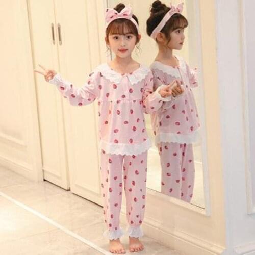 New Spring Autumn Girl Pajamas Set Kids Home Cloth Pyjamas Cotton Long Sleeve Lace Cute for Children Princess Sleepwear