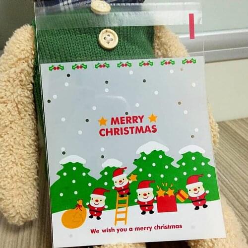 50pcs Santa Claus Christmas Gifts Bags Self-adhesive Bake Cookies Biscuit Plastic Packaging Bags Kids Gifts For Decor Candy