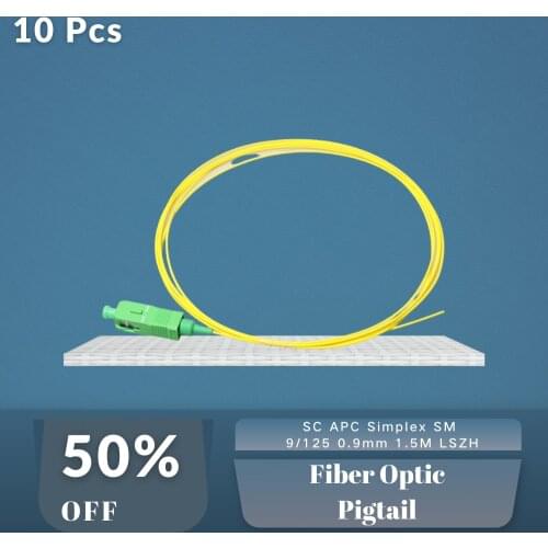 50PCS Fiber Optic Pigtail SC APC Simplex 9/125 Single Mode 0.9mm LSZH 1.5M UPC Patch Cord