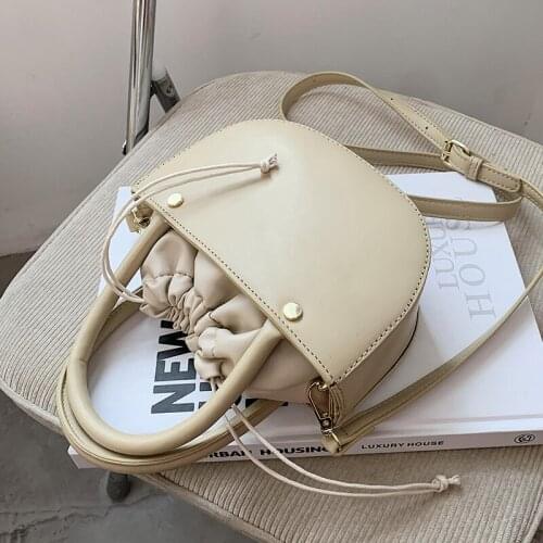 Popular Semicircle Design Small PU Leather Drawstring Crossbody Bags for Women 2021 Branded Trendy Shoulder Handbags and Purses
