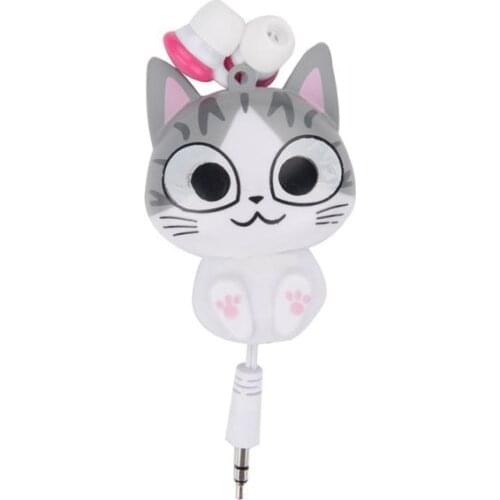 3.5mm Wired Portable Earphone Cute Cartoon Cat Retractable Inear Earbud Headphone High Sound Quality Super Clear Sound For Phone