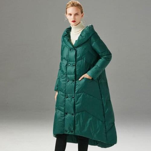 Long female new style down jacket winter lapel black duck down coats loose medium womens clothes ladies green warm overcoats