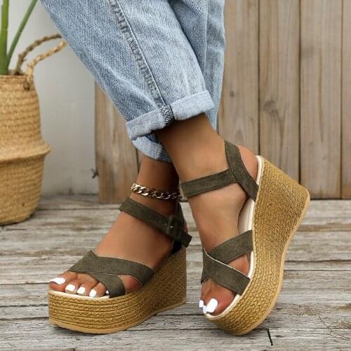 Summer Autumn Cross-tied 9cm Super High Heel Womens Sandals Slippers Wedges Flat Thick Platform Outdoor Shoes For Women 2021