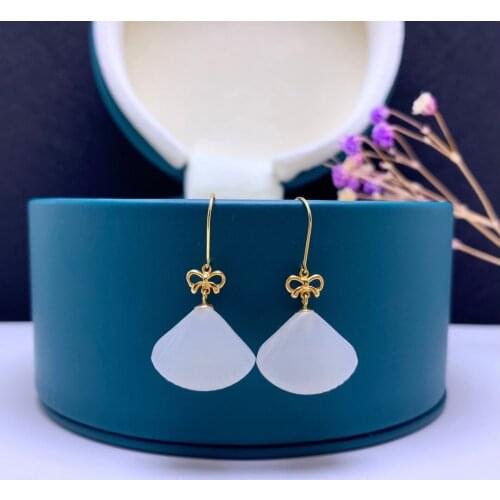 SHILOVEM 18k yellow gold real Natural white Jasper drop earrings classic fine Jewelry women wedding gift new plant yze1316824hby