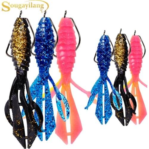 Sougayilang 6Pcs Life-Like Soft Baits Lure with 6Pcs Jig Hooks for Trout Bass Salmon Freshwater Saltwater Fishing