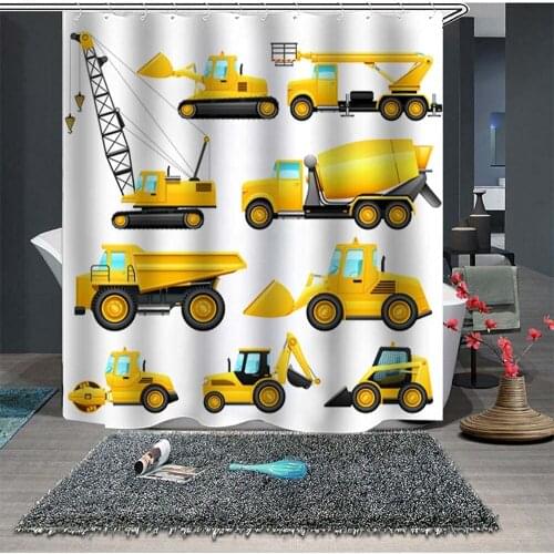 Construction Kids Shower Curtain,Funny Truck Fabric Bathroom Shower Curtain for Boys,Decor Curtain for Kids Bathroom