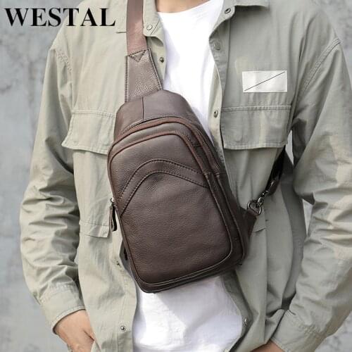 WESTAL Genuine Leather Mens Shoulder Messenger Bag Male Chest Bag Crossbody Bags For Men Chest Pack Leather Mens Sling Bags