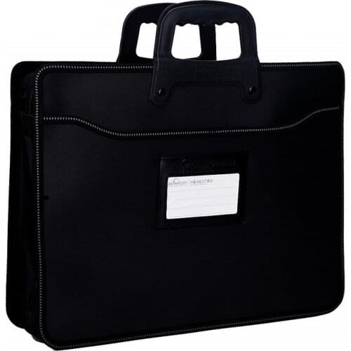 A4 Handbag Briefcase File Bag Office Bag Belt Pocket Document Bag Black PVC with White Embroidered Handbag Soild Color Zipper