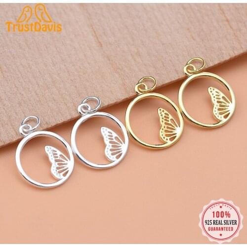TrustDavis Real 925 Sterling Silver Fashion Round Butterfly Charm Pendant Handmade DIY Accessories Fine Jewelry Wholesale HY088
