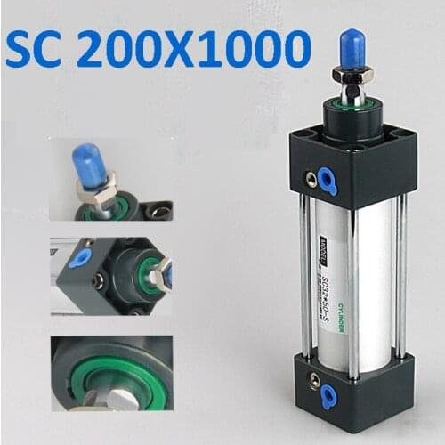 SC 200X1000 AIR Cylinder single rod Double Action 200mm Bore 1000mm stroke Aluminum Alloy Pneumatic Cylinder