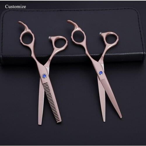 Customize logo Japan steel 6 '' Frosted rose gold cut hair scissors cutting barber haircut thinning shears hairdressing scissors