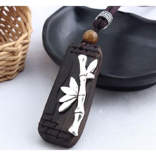 New ethnic style sweater chain retro pendant ebony wood pendant long necklace women clothes with Chinese style jewelry
