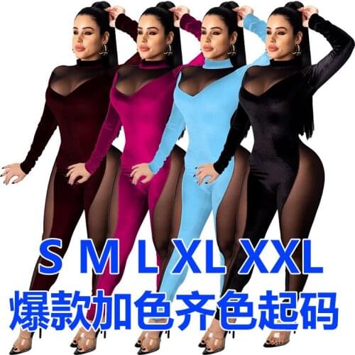 Womens Fashion Sexy Mesh and lint Splicing Jumpsuit V-neck Rompers Vacation Outfits Plus Size One Piece Romper Mesh bodysuit