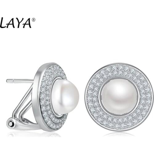 Laya Natural Freshwater Pearl Earrings For Women Pure 925 Sterling Silver High Quality Clear Cube Zirconia Stud Earrings Luxury