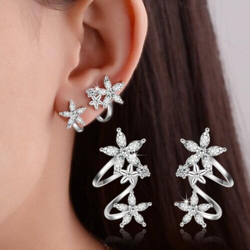 Romantic 925 Sterling Silver Butterfly Star Flower Dazzling CZ Zircon Stud Earrings pendientes oorbellen boucle d'oreille Gift