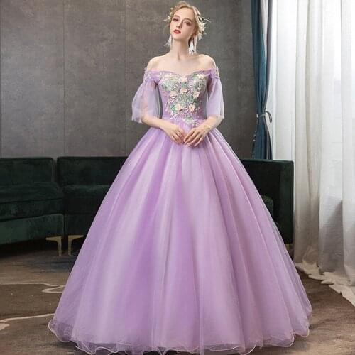 Boho Purple Quinceanera Dresses Hand Flowers Ball Gown Dress Tulle Wedding Party Dresses Vestido De Festa De 15 Anos Robe De Bal
