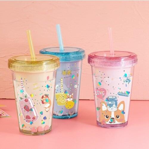 320ml Air Interlayer Insulation Childrens Water Cup With Straw Colorful Coffee Juice Cup Mug Water Bottles